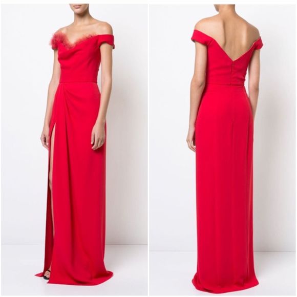 Marchesa Notte Dresses & Skirts - Marchesa notte Women's Red Off-shoulder Maxi Dress